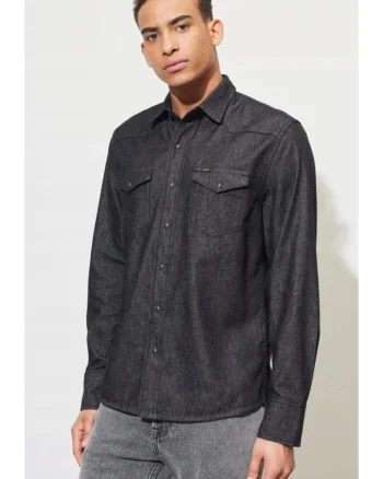 Camasa barbati,  Western Regular, croiala eleganta, negru spalat, 100% bumbac,
