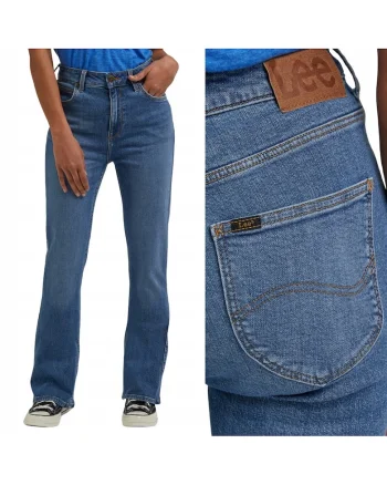 Blugi dama,  bootcut, talie inalta, albastru, bumbac,