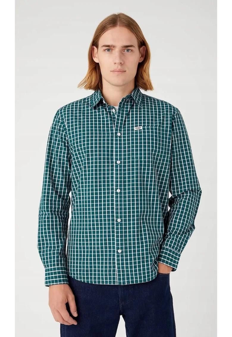 Camasa barbati,  model We Care, croiala regulata, verde-teal intens, bumbac, Verde