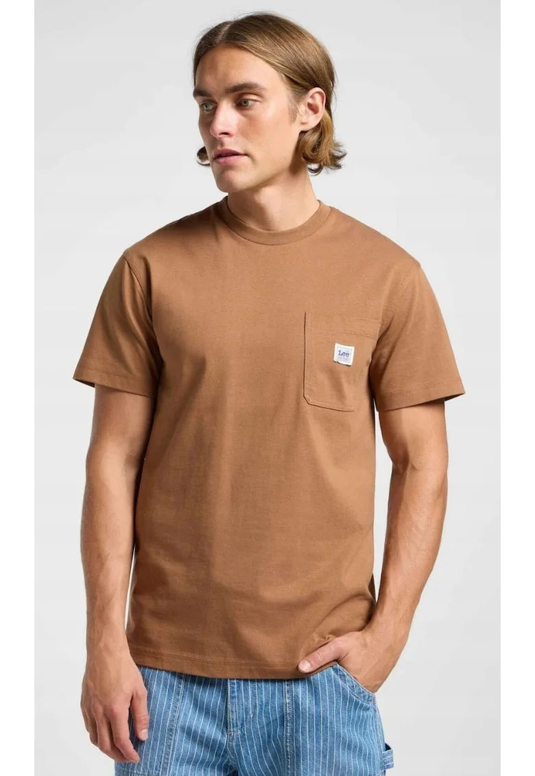 Tricou barbati  supradimensionat, bumbac, maro, cu buzunar