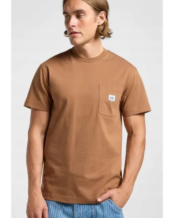 Tricou barbati  supradimensionat, bumbac, maro, cu buzunar