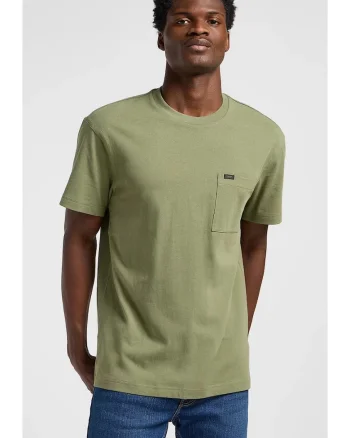 Tricou barbati,  relaxat, verde, bumbac, cu buzunar