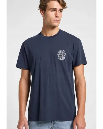 Tricou barbati,  relaxat, albastru, bumbac
