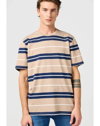 Tricou barbati  model STRIPE TEE, bej, bumbac, maneca scurta