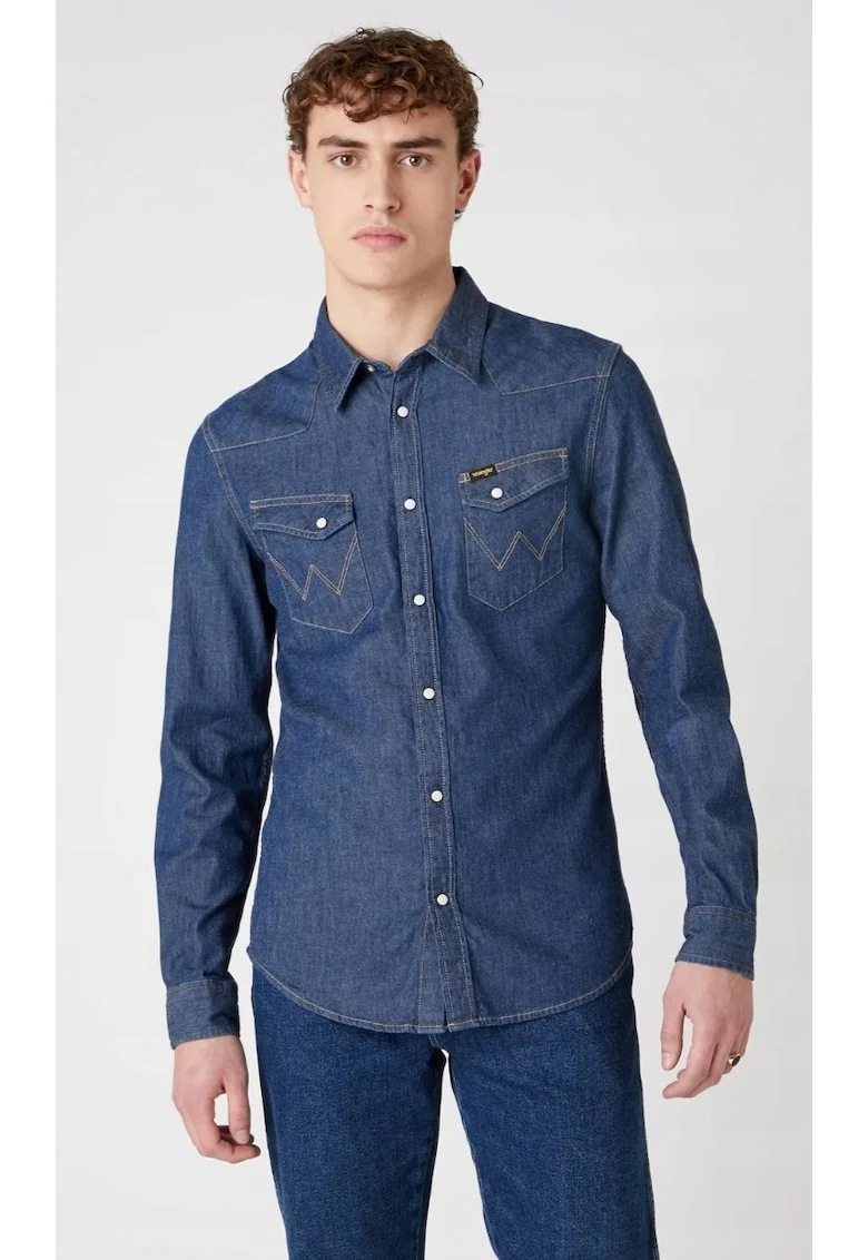 Camasa barbati,  Dark Stone, slim fit, albastru, bumbac,
