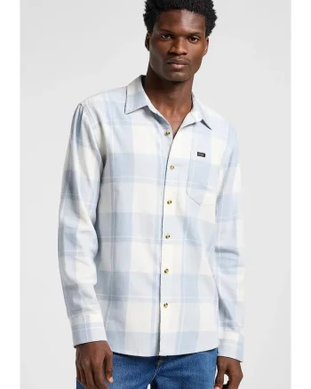 Camasa barbati,  Mercantile Shirt, croiala relaxata, carouri alb-albastru, 100% bumbac