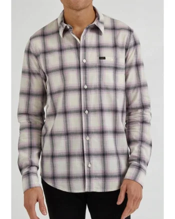 Camasa  Leesure Regular Fit, carouri alb, mov si gri, 100% bumbac, set cu detalii de logo,