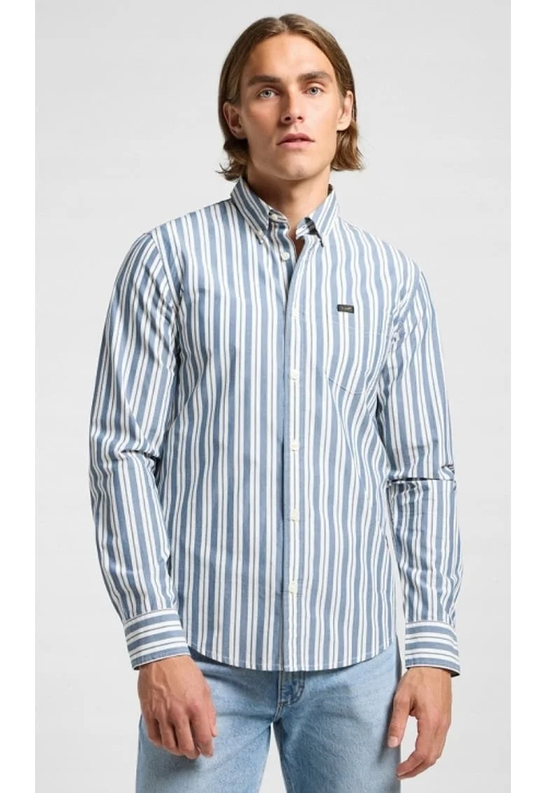 Camasa barbati,  Orion Stripe, bumbac, alb, maneca scurta, croiala regular fit