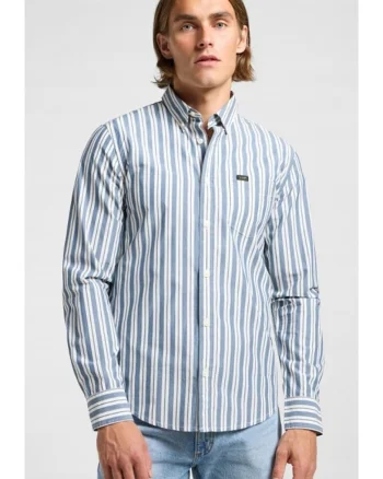 Camasa barbati,  Orion Stripe, bumbac, alb, maneca scurta, croiala regular fit