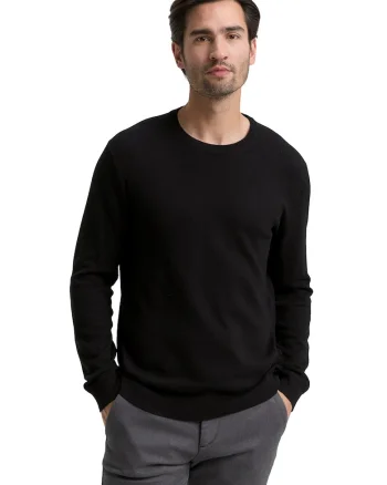 Pulover din amestec de bumbac si casmir, Negru