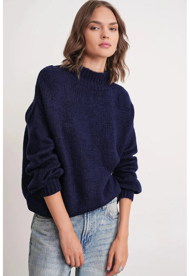 Pulover gros tricotat,  Relaxed Fit, albastru marin, tricot,
