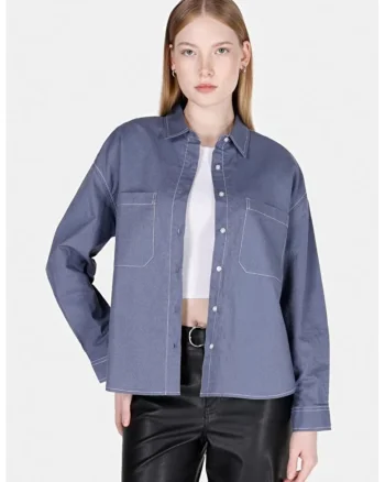 Camasa din amestec de in si denim cu design asimetric, BLUE