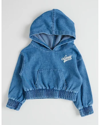 Hanorac din denim cu buzunar kangaroo, Albastru inchis