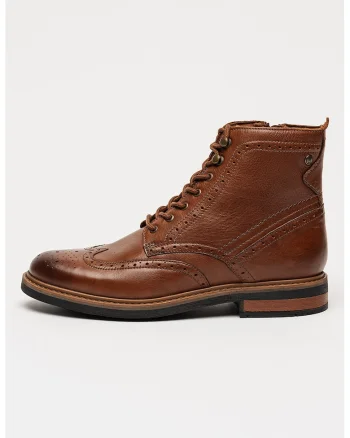Ghete din piele cu model brogue Newford, Maro