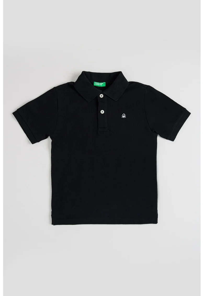Tricou polo din bumbac pique cu logo, Negru