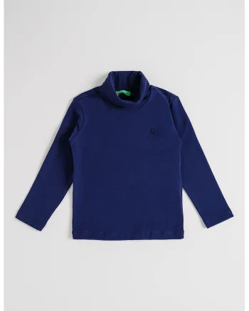 Bluza cu logo si guler inalt, Bleumarin