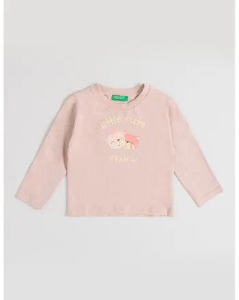 Bluza din bumbac cu imprimeu, Roz prafuit