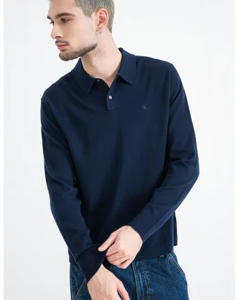 Bluza polo cu logo brodat, Bleumarin