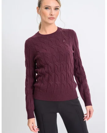 Pulover din lana cu guler rotund si model torsade, Violet tyrian