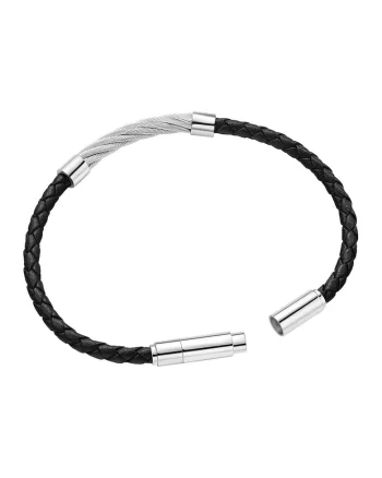 Bratara piele, Negru, Argintiu, 20 CM