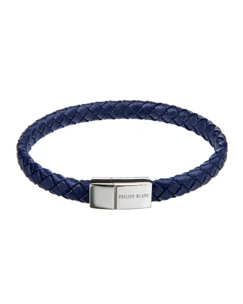 Bratara impletita din piele, Argintiu/Bleumarin