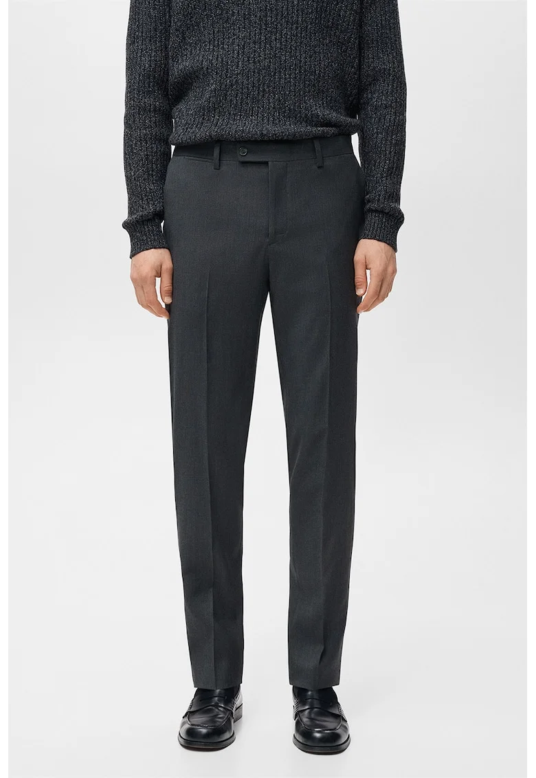Pantaloni uni slim fit cu talie medie, Gri antracit
