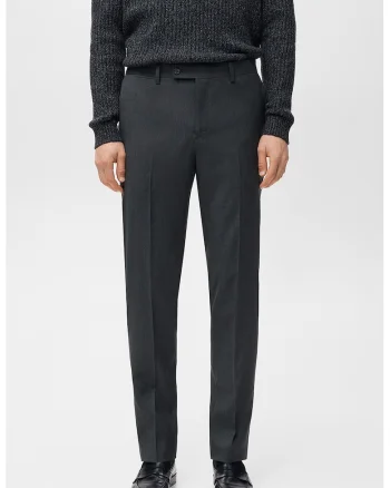 Pantaloni uni slim fit cu talie medie, Gri antracit