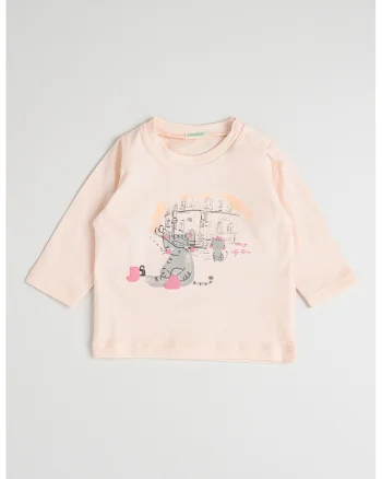 Bluza din bumbac organic cu imprimeu grafic, Gri/Piersica