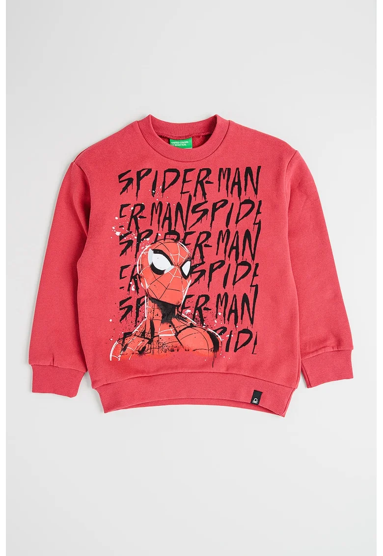 Bluza de trening cu imprimeu Spider-Man si decolteu la baza gatului, Rosu/Negru/Roz zmeuriu