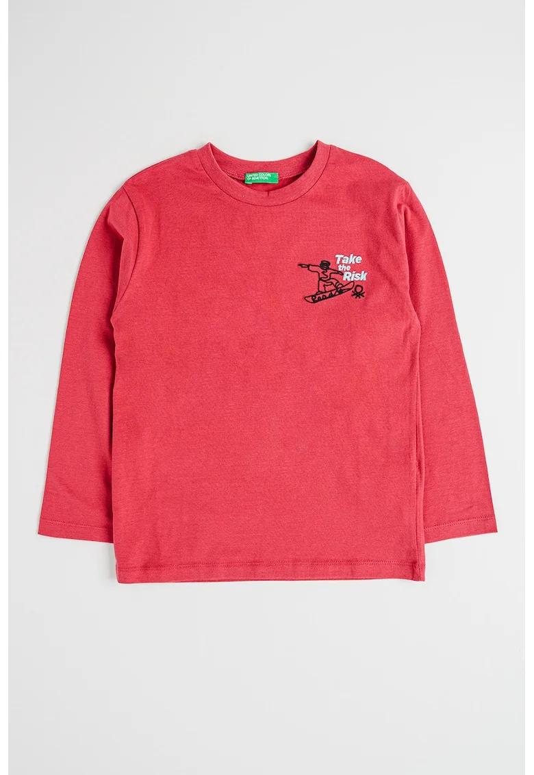 Bluza din bumbac cu decolteu la baza gatului, Alb/Negru/Roz zmeuriu