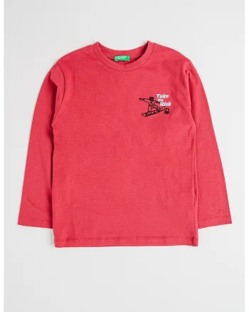Bluza din bumbac cu decolteu la baza gatului, Alb/Negru/Roz zmeuriu