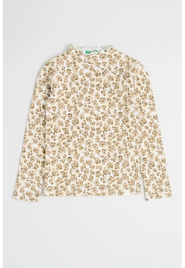 Bluza din amestec de bumbac cu imprimeu, Maro taupe deschis/Alb murdar