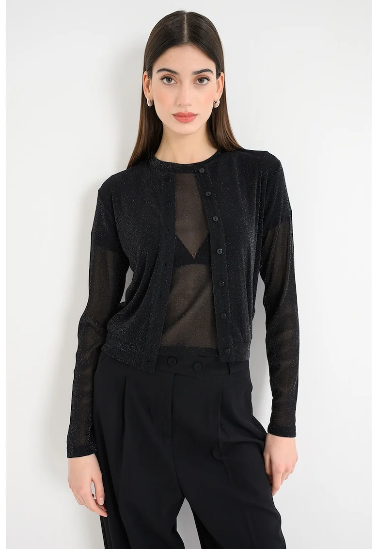 Bluza cu model 2-in-1 si aspect stralucitor, Negru stins/Argintiu