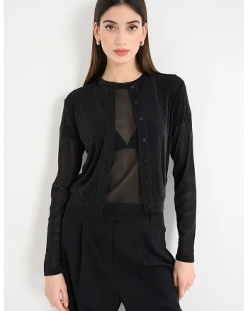 Bluza cu model 2-in-1 si aspect stralucitor, Negru stins/Argintiu