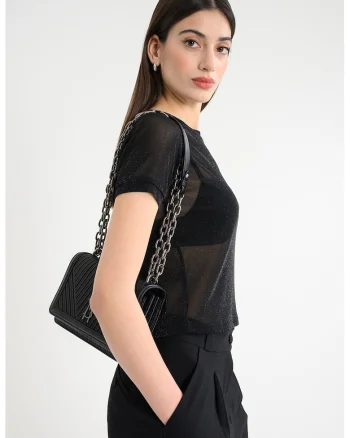 Bluza transparenta cu aspect stralucitor, Negru stins/Argintiu