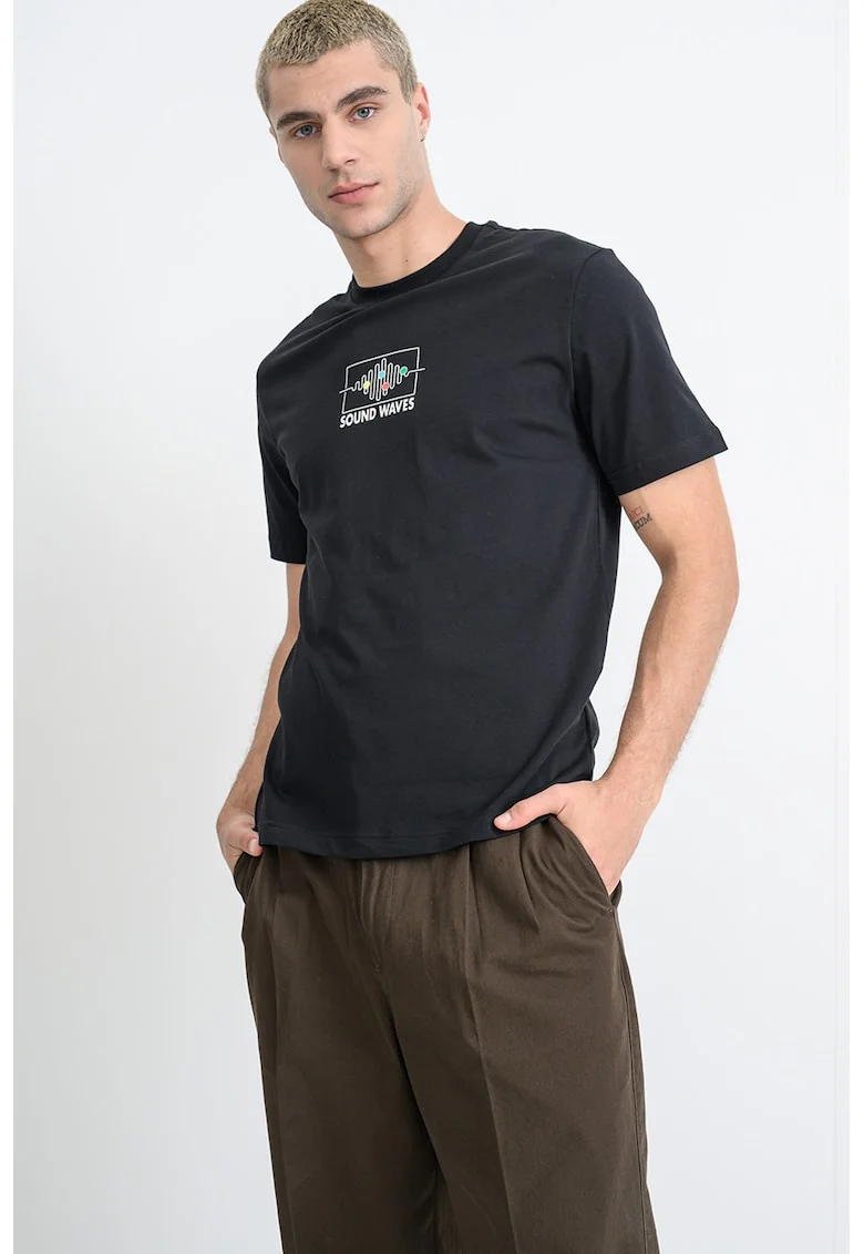 Tricou din bumbac cu imprimeu pe partea din spate, Rosu/Negru/Alb murdar
