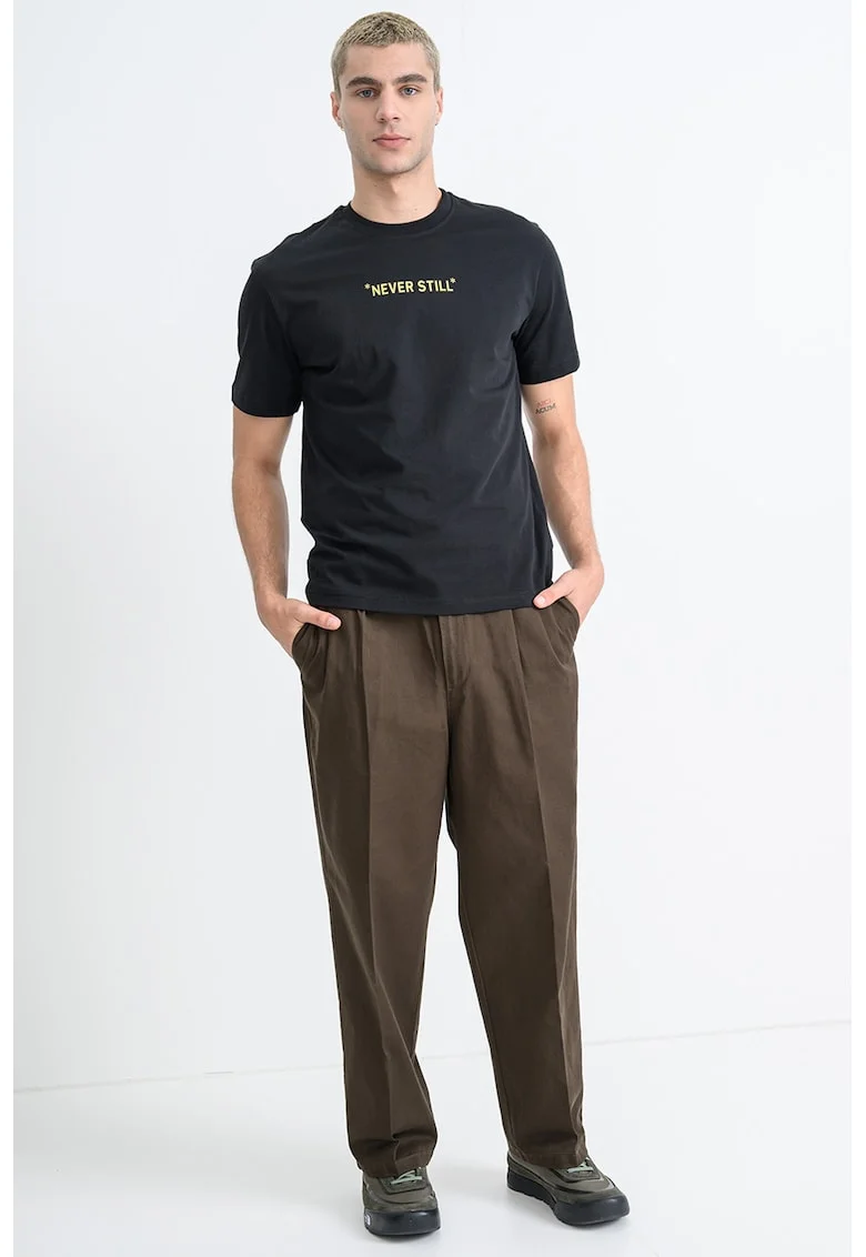 Tricou din bumbac cu imprimeu pe partea din spate, Negru/Galben/Alb murdar