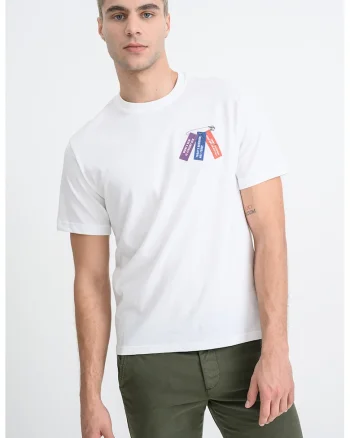 Tricou din bumbac cu design text, Alb/Violet/Bleumarin