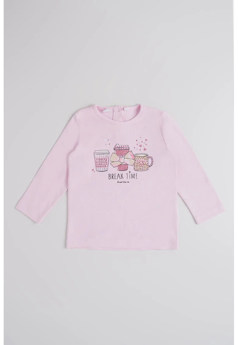 Bluza cu imprimeu si strasuri, Negru/Roz pastel/Argintiu