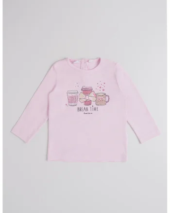 Bluza cu imprimeu si strasuri, Negru/Roz pastel/Argintiu