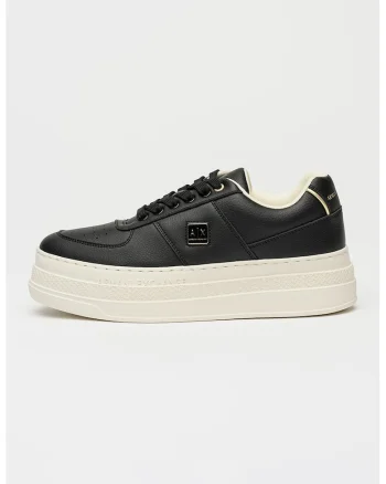 Pantofi sport flatform de piele ecologica, Negru