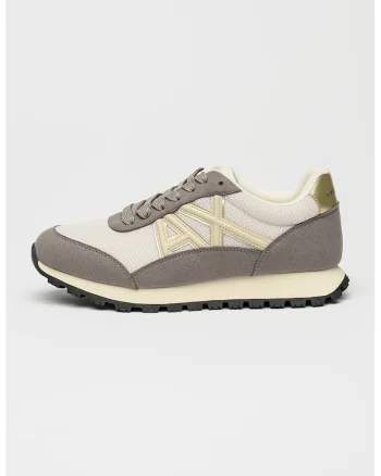 Pantofi sport de material sintetic cu insertii de plasa, Maro taupe deschis/Alb murdar