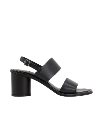 Sandale din piele  cu toc rotund Negru, Negru