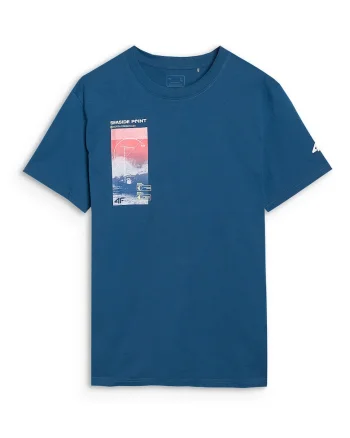 Tricou Barbati  Verde Azur Regular Sportstyle 100% Bumbac Imprimeu Valuri, Verde