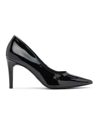 Pantofi de piele ecologica lacuita cu varf ascutit, Negru