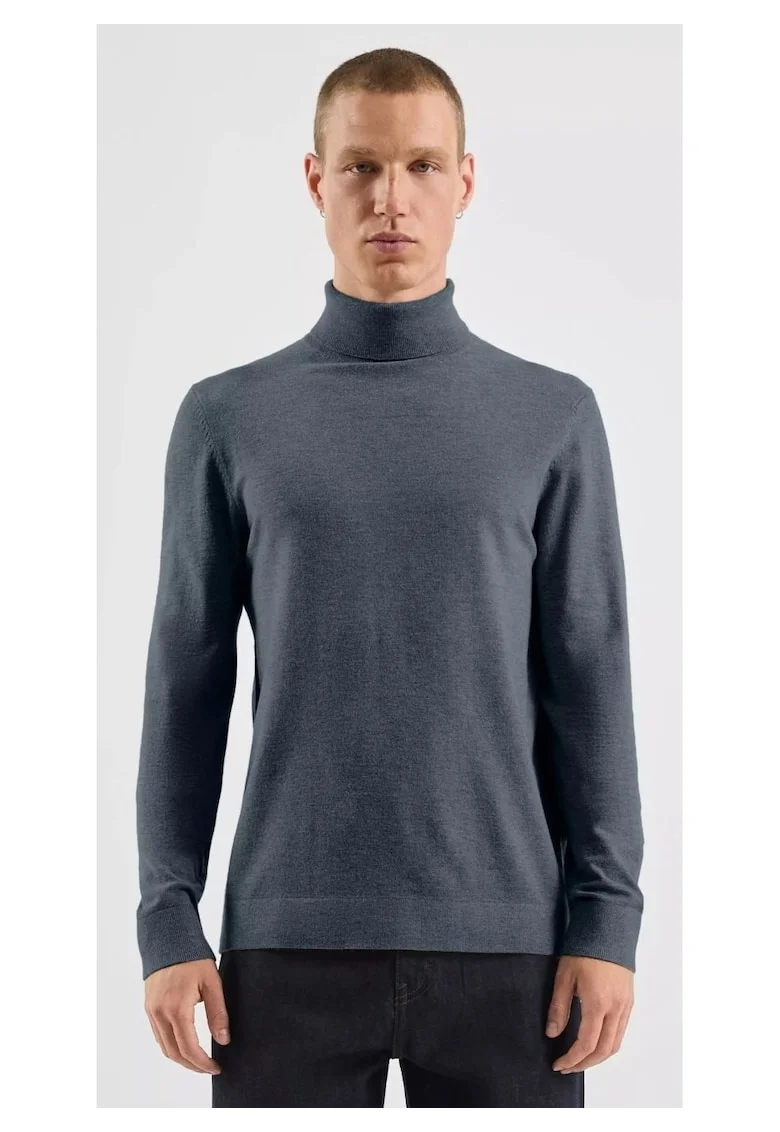Q/S by s.Oliver Pulover tricotat barbati, cu guler inalt, croiala Regular fit, Albastru inchis