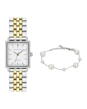 Set de ceas cu 1 diamant si bratara, Argintiu/Auriu