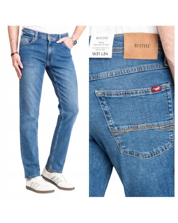 Blugi Barbati,  Washington Straight, Marime W31-L34, Albastru, Straight Fit, Bumbac, Design Clasic Casual, Lungi, Ideal Pentru Uz Zilnic