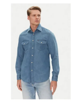 Camasa din denim barbati,  Albastru, 100% bumbac, Albastru