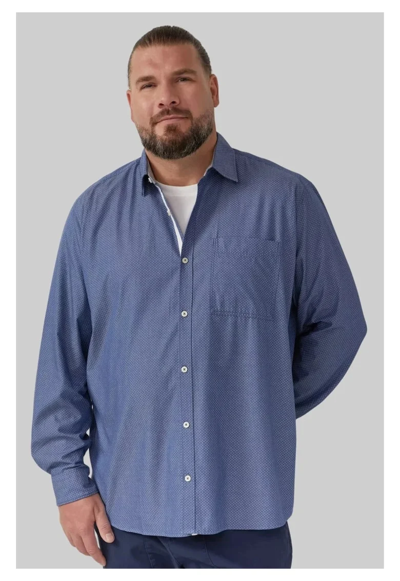 Big Sizes Camasa barbati big sizes, cu imprimeu cu buline si croiala Regular fit, Albastru inchis
